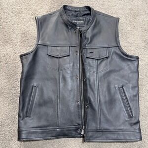 Cruiser by Sofari Mens Black Leather Motorcycle Vest Concealed Carry Size 52